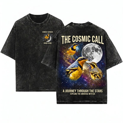 Three Varied Thrush Moon Colorful Pacific Northwest Wildlife Graphic Birdwatcher Gift Unisex Wash T-Shirt