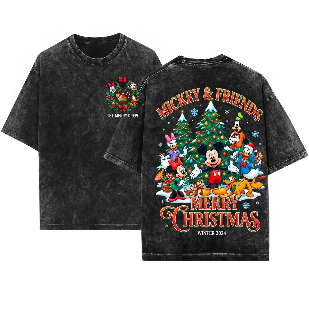 Vintage Mouse Friends Christmas Party Sweater Unisex Wash T-Shirt