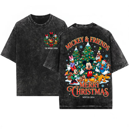Vintage Mouse Friends Christmas Party Sweater Unisex Wash T-Shirt