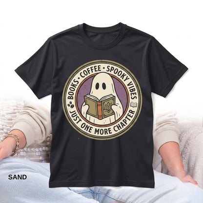 Cozy Ghost Reading Book Lovers Cute Spooky Fall Coffee Graphic Apparel Unisex TShirt
