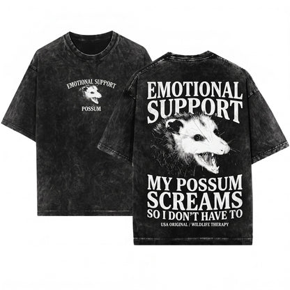 Funny Cute Emotional Support Animal Opossum Graphic Unisex Wash T-Shirt