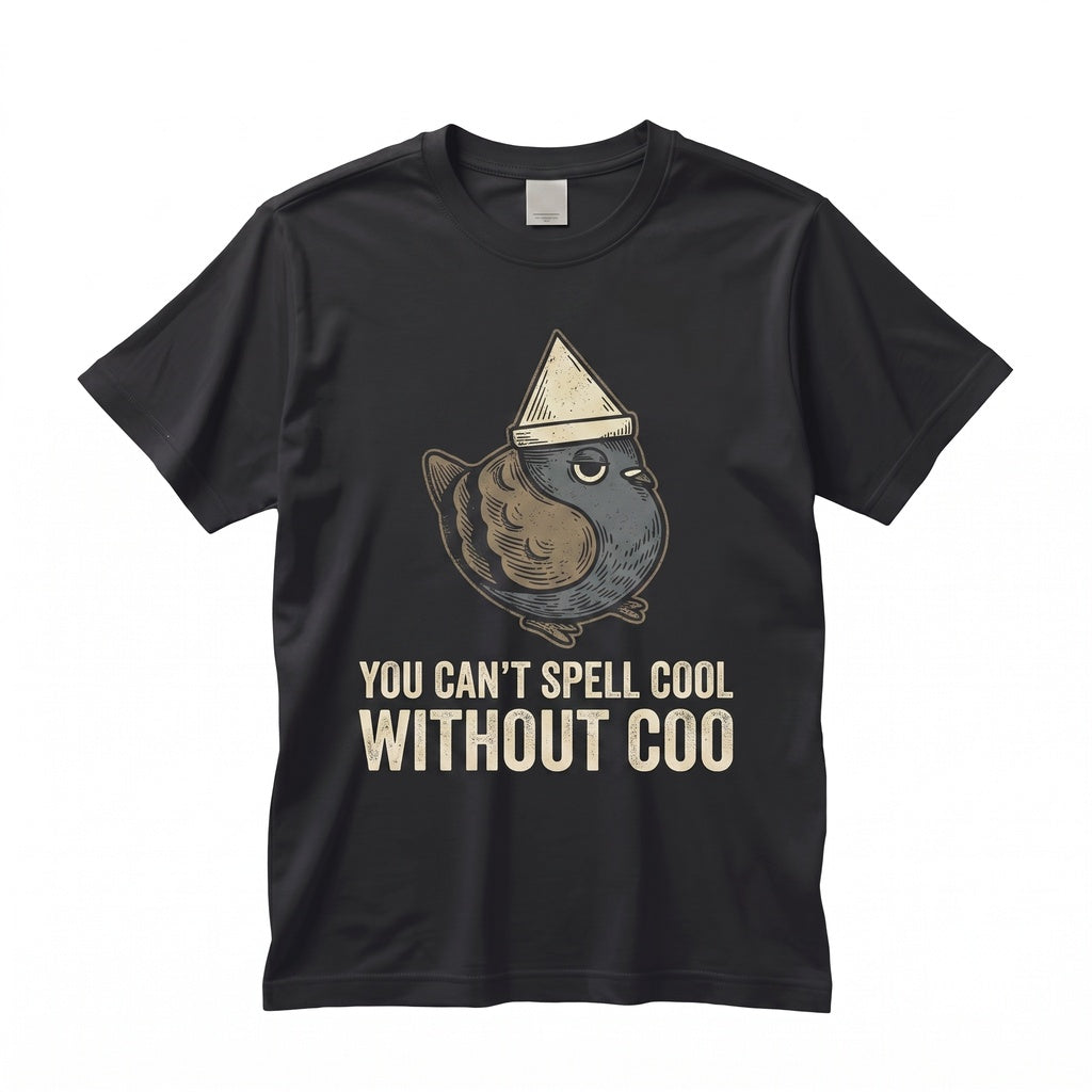 Can’t Spell Cool Without Coo Embroidered Pigeon Top, Funny Urban Bird Lover Heavyweight Graphic Apparel, Unisex TShirt