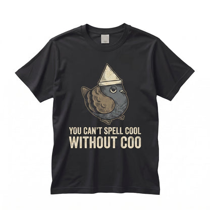 Can’t Spell Cool Without Coo Embroidered Pigeon Top, Funny Urban Bird Lover Heavyweight Graphic Apparel, Unisex TShirt