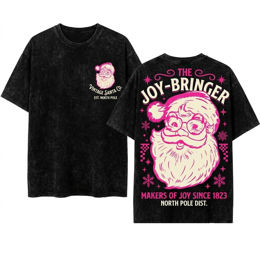 Pink Retro Minimalist Santa Line Art Xmas Vintage Holiday Clipart Unisex Wash T-Shirt