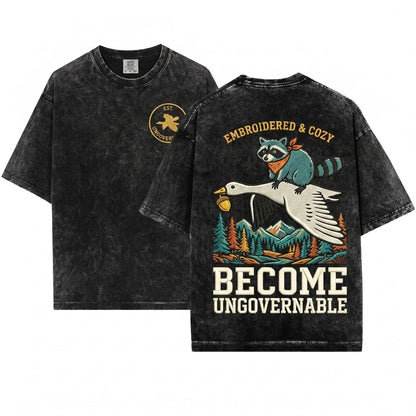 Become Ungovernable Embroidered Goose & Raccoon Shirt