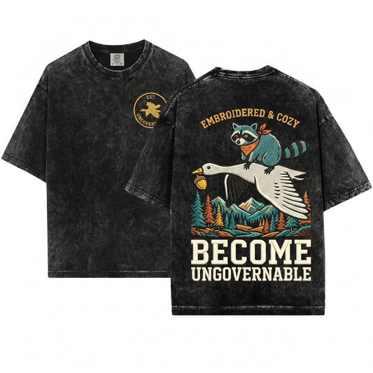 Become Ungovernable Embroidered Goose & Raccoon Shirt