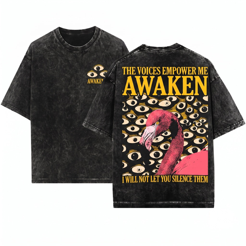 The Voices Empower Me Vintage Japanese Flamingo Unisex Wash T-Shirt