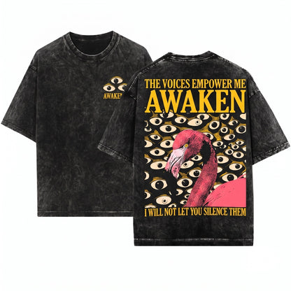 The Voices Empower Me Vintage Japanese Flamingo Unisex Wash T-Shirt