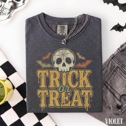 Y2K Halloween Melting Trick Or Treat Graphic Skull Web Candy Spooky Party Gift Unisex TShirt