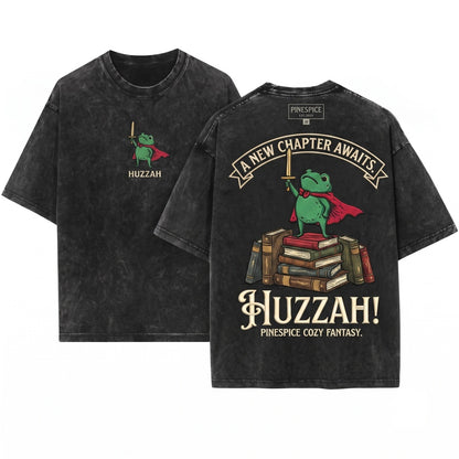 Huzzah Frog with Sword Embroidered Medieval 1717 Funny DnD Renaissance Faire Gift Unisex Wash T-Shirt