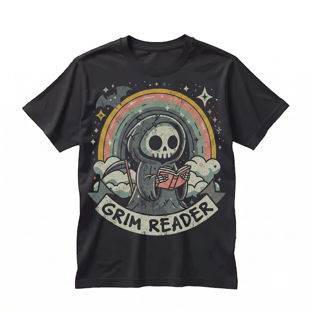 Grim Reader Reaper Bookish Spooky Ghost Book Lover Waterproof Water Bottle Decal Unisex TShirt