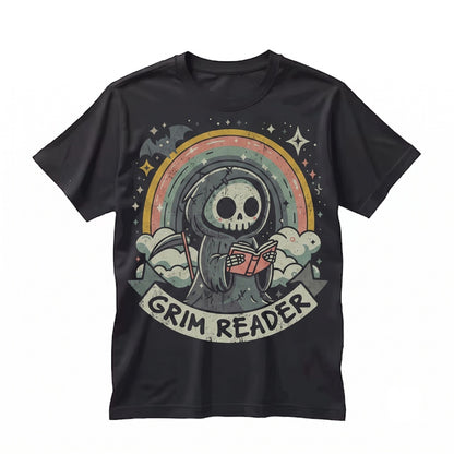 Grim Reader Reaper Bookish Spooky Ghost Book Lover Waterproof Water Bottle Decal Unisex TShirt