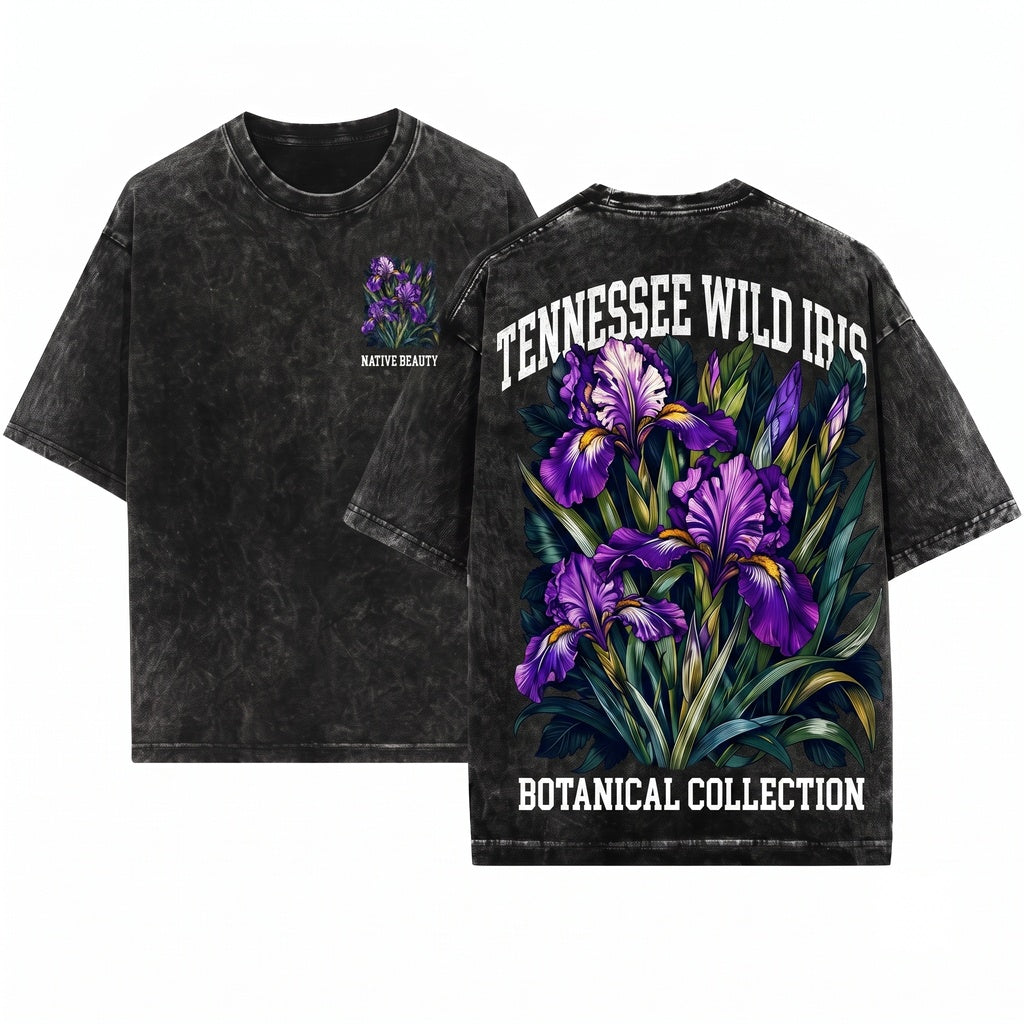 Vintage Purple Iris Botanical Floral Graphic Classic Garden Nature Bloom Unisex Wash T-Shirt