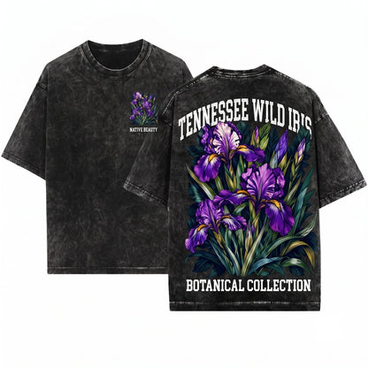 Vintage Purple Iris Botanical Floral Graphic Classic Garden Nature Bloom Unisex Wash T-Shirt