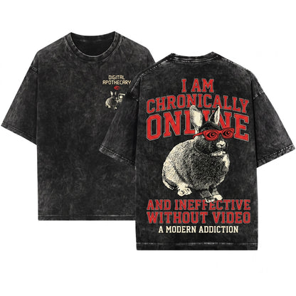 I Can No Longer Dine Rabbit Vintage Japanese Graphic Unisex Wash T-Shirt