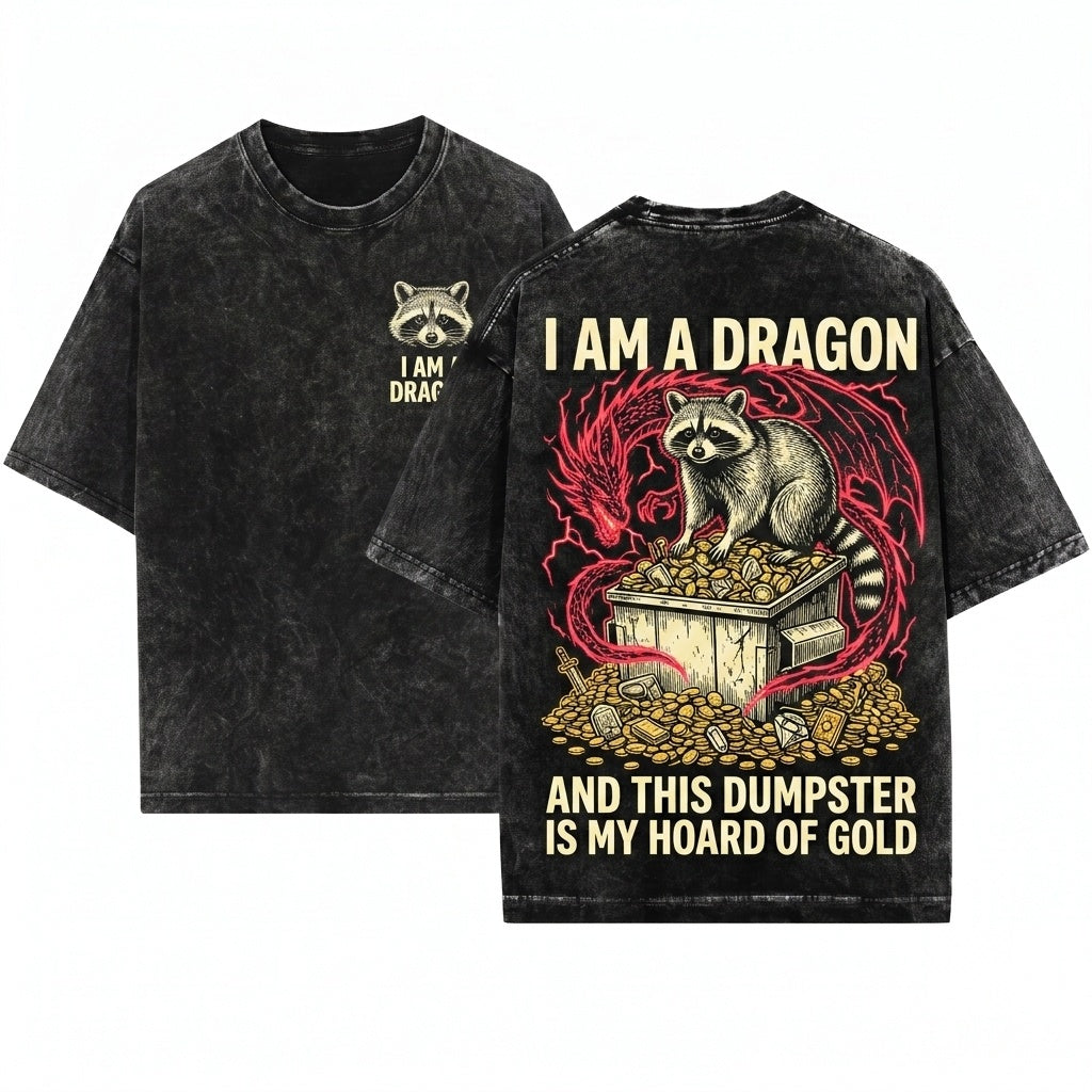Japanese Dragon Tanuki Raccoon Graphic Vintage Apparel Unisex Wash T-Shirt