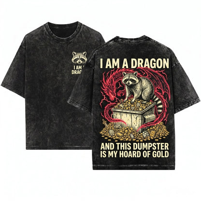 Japanese Dragon Tanuki Raccoon Graphic Vintage Apparel Unisex Wash T-Shirt