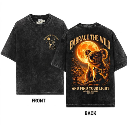 Retro Australian Marsupial Full Moon Graphic Apparel Vintage Wildlife Gift Unisex Wash T-Shirt