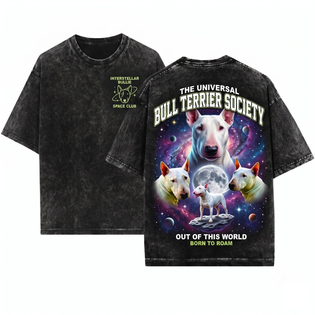 Here's my take Bull Terrier Three Moon Galaxy Space Dog Cosmic Pet Lovers Gift Unisex Wash T-Shirt