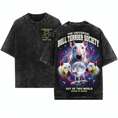 Here's my take Bull Terrier Three Moon Galaxy Space Dog Cosmic Pet Lovers Gift Unisex Wash T-Shirt
