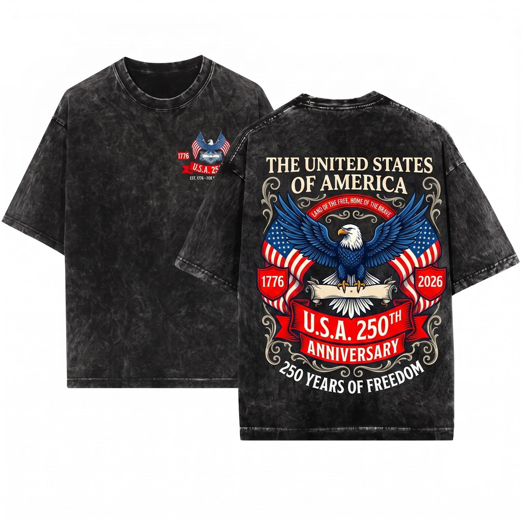 United States 250th Anniversary Distressed American 4th of July 1776 2026 Vintage Unisex Wash T-Shirt