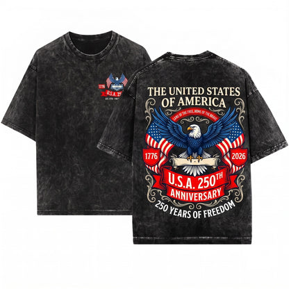 United States 250th Anniversary Distressed American 4th of July 1776 2026 Vintage Unisex Wash T-Shirt