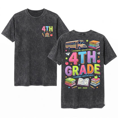 Back To School Pastel First Day Teacher Grades Students Unisex Wash T-Shirt