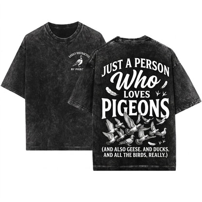 Toddler Pigeon Lover Funny Gift Easily Distracted Children Graphic Unisex Wash T-Shirt