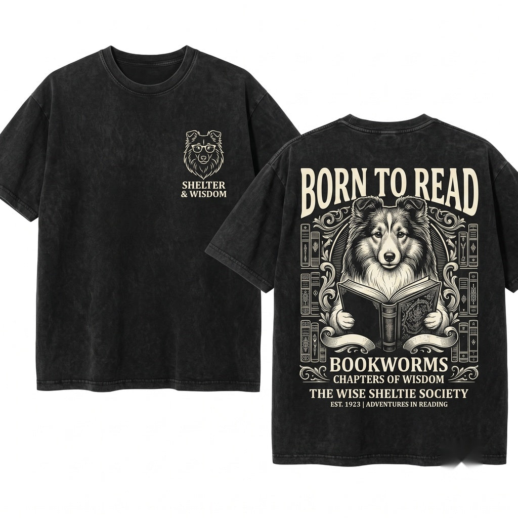 Reading Shetland Sheepdog Bookish Bookworm Sheltie Mom Dog Dad Unisex Wash T-Shirt