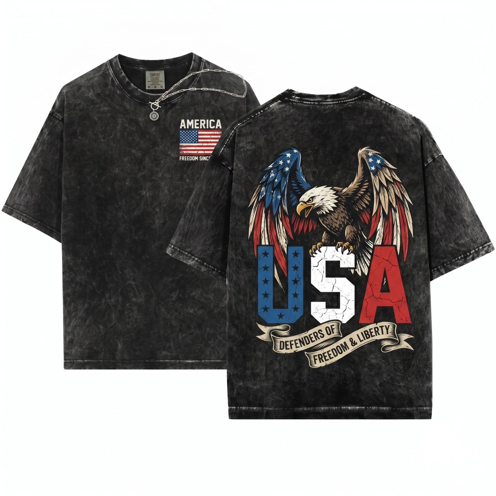 Retro Vintage Patriotic USA Graphic American Flag America Unisex Wash T-Shirt