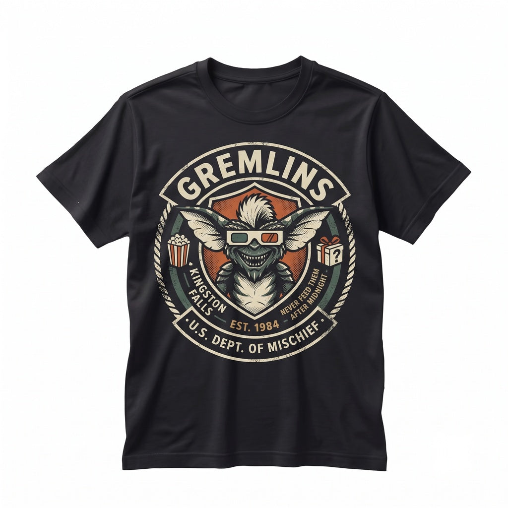Gizmo Retro 1984 Horror Movie Graphic Top, Graphite Grey Youth Small Unisex TShirt