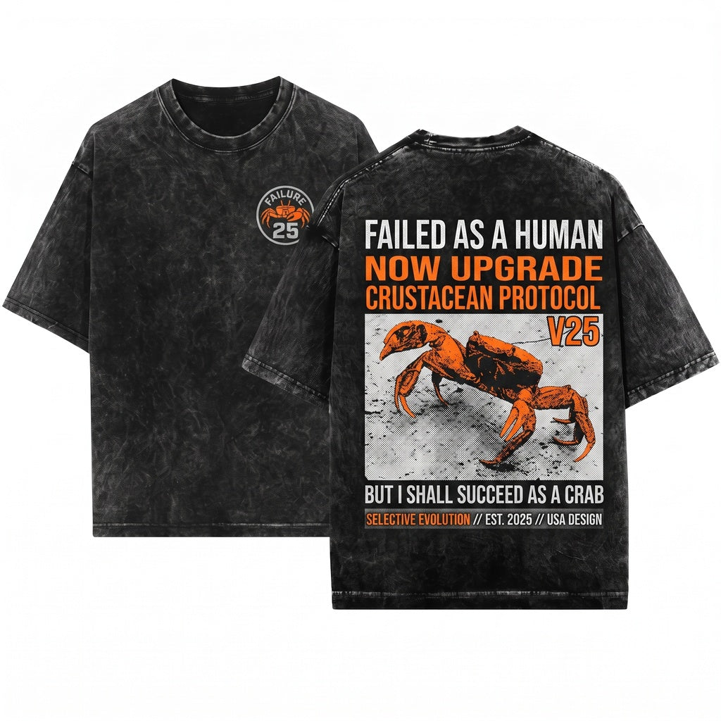 Failed As A Human Vintage Japanese Funny Crab Unisex Wash T-Shirt