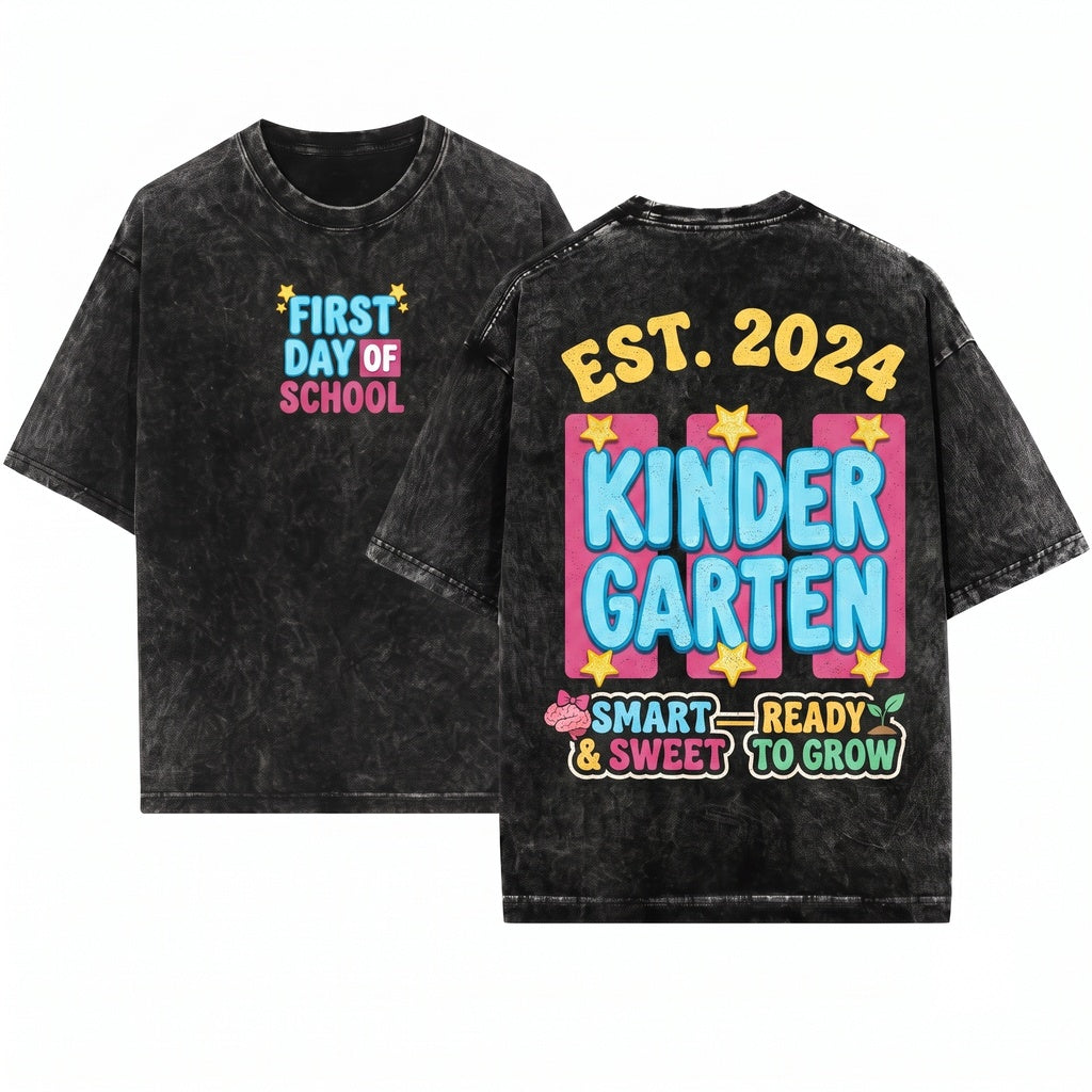 First Day of School Back to Pre-K Kindergarten Grade 1 2 3 4 5 Kids Apparel Unisex Wash T-Shirt