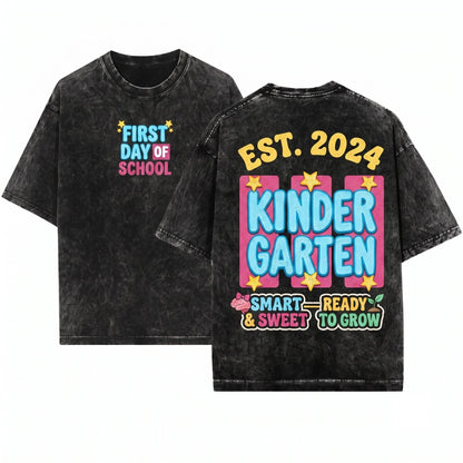 First Day of School Back to Pre-K Kindergarten Grade 1 2 3 4 5 Kids Apparel Unisex Wash T-Shirt