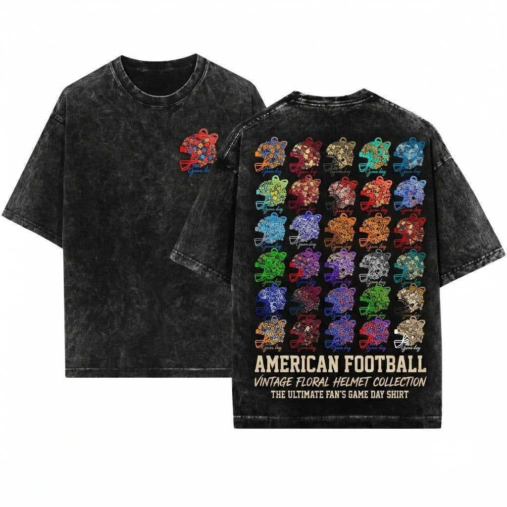 Floral Mascot Football Helmet Coquette Game Day Bow Touchdown Graphic Unisex Wash T-Shirt