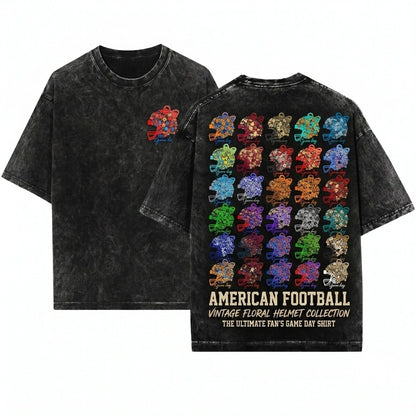 Floral Mascot Football Helmet Coquette Game Day Bow Touchdown Graphic Unisex Wash T-Shirt