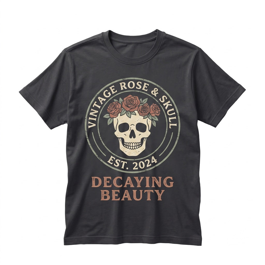 Vintage Retro Skeleton Roses Graphic Halloween Spooky Witch Fall Unisex TShirt
