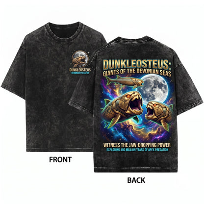 Three Dunkleosteus Ancient Fish Galaxy Prehistoric Sea Vintage Wash Retro Graphic Unisex T-Shirt