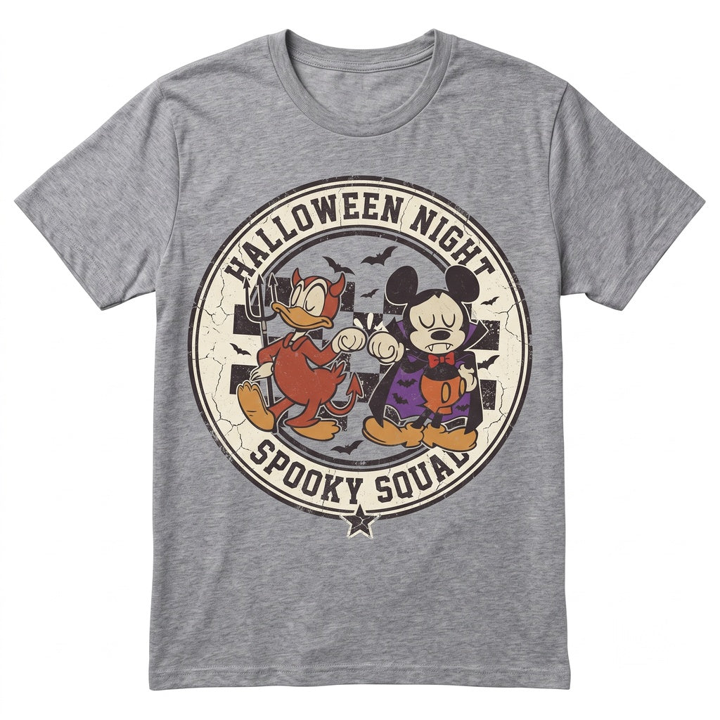 Spooky Retro Cartoon Friends Halloween Checkered Vampire Devil Theme Park Trip Graphic Unisex TShirt