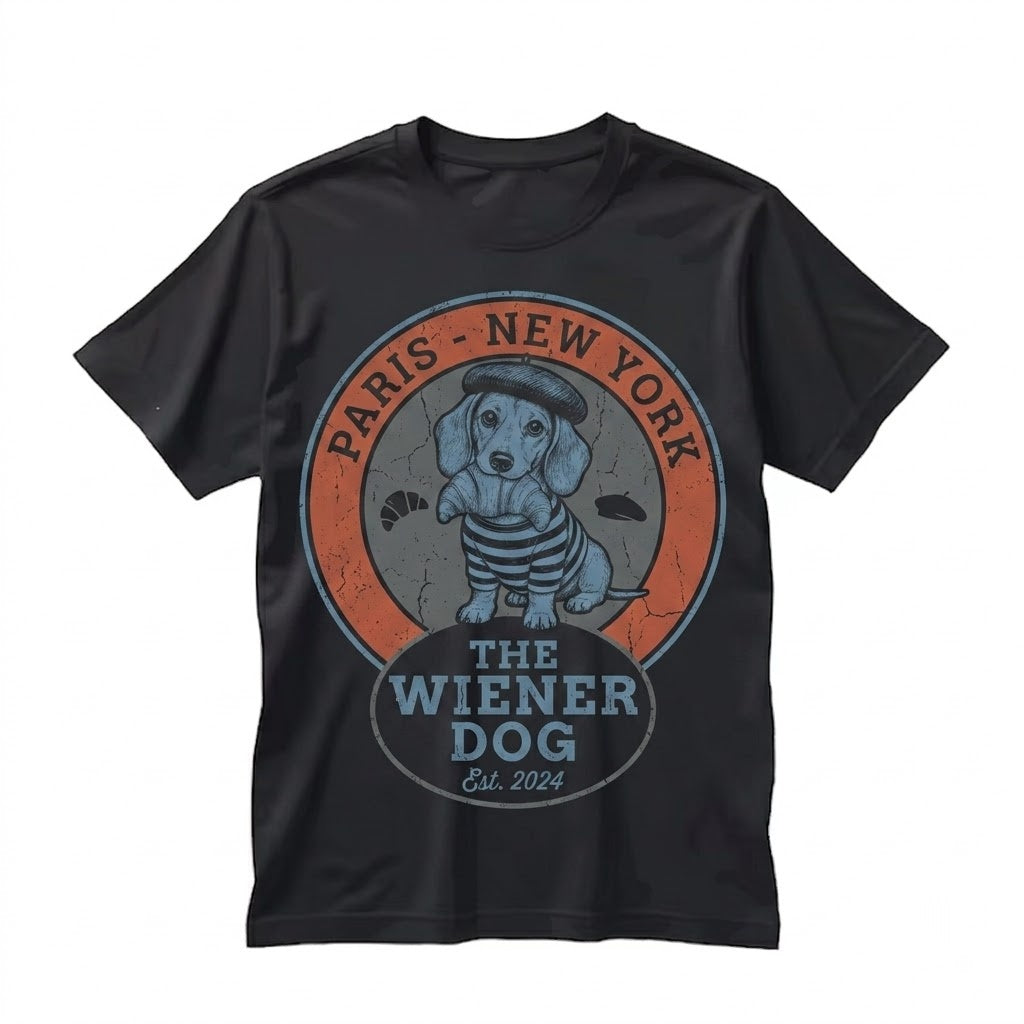 Funny Dachshund Oui Croissant French Bakery Wiener Dog Doxie Travel Foodie Paris Unisex TShirt