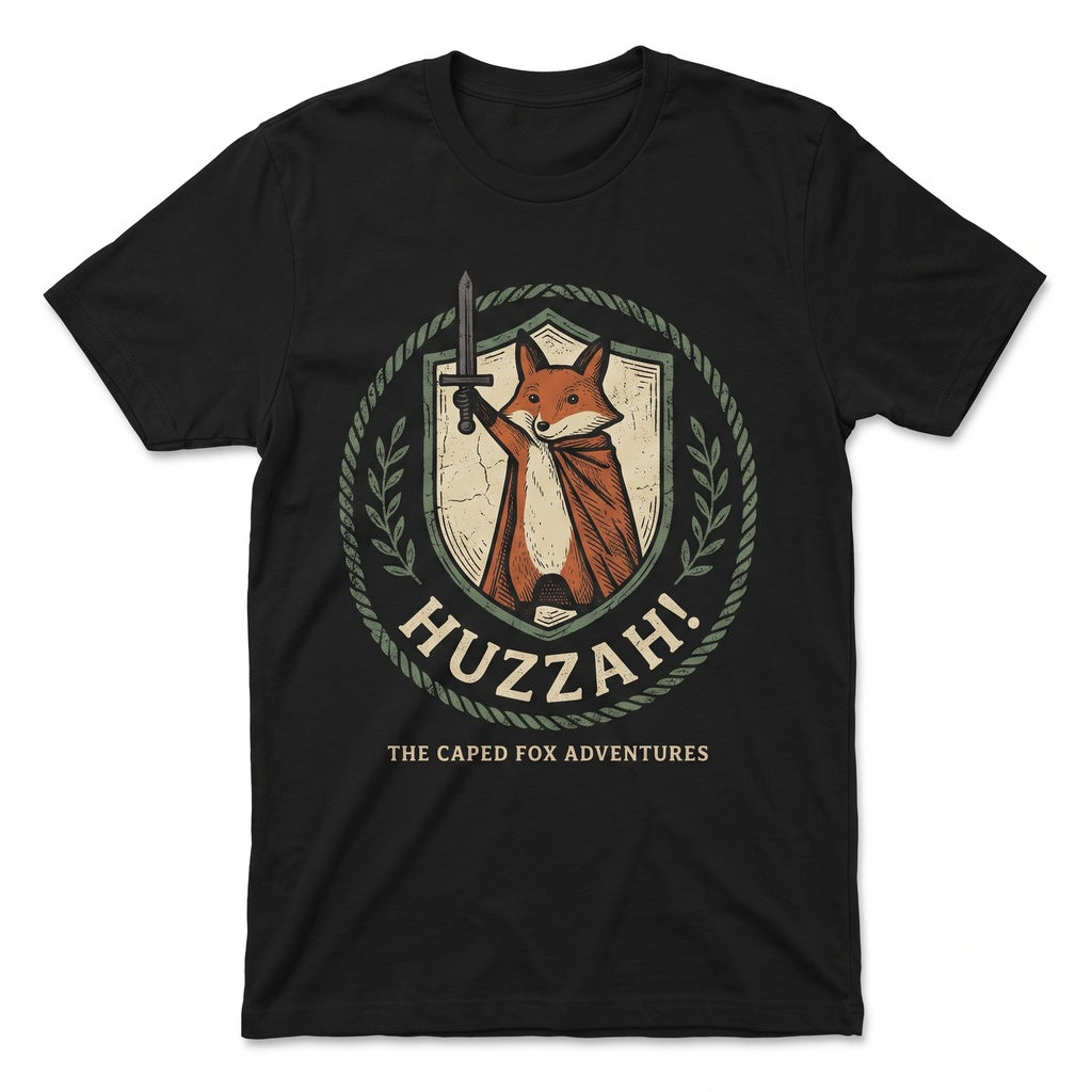 Huzzah Fox Embroidered Medieval Renaissance Faire Tabletop Roleplaying Nerd Gift Unisex TShirt