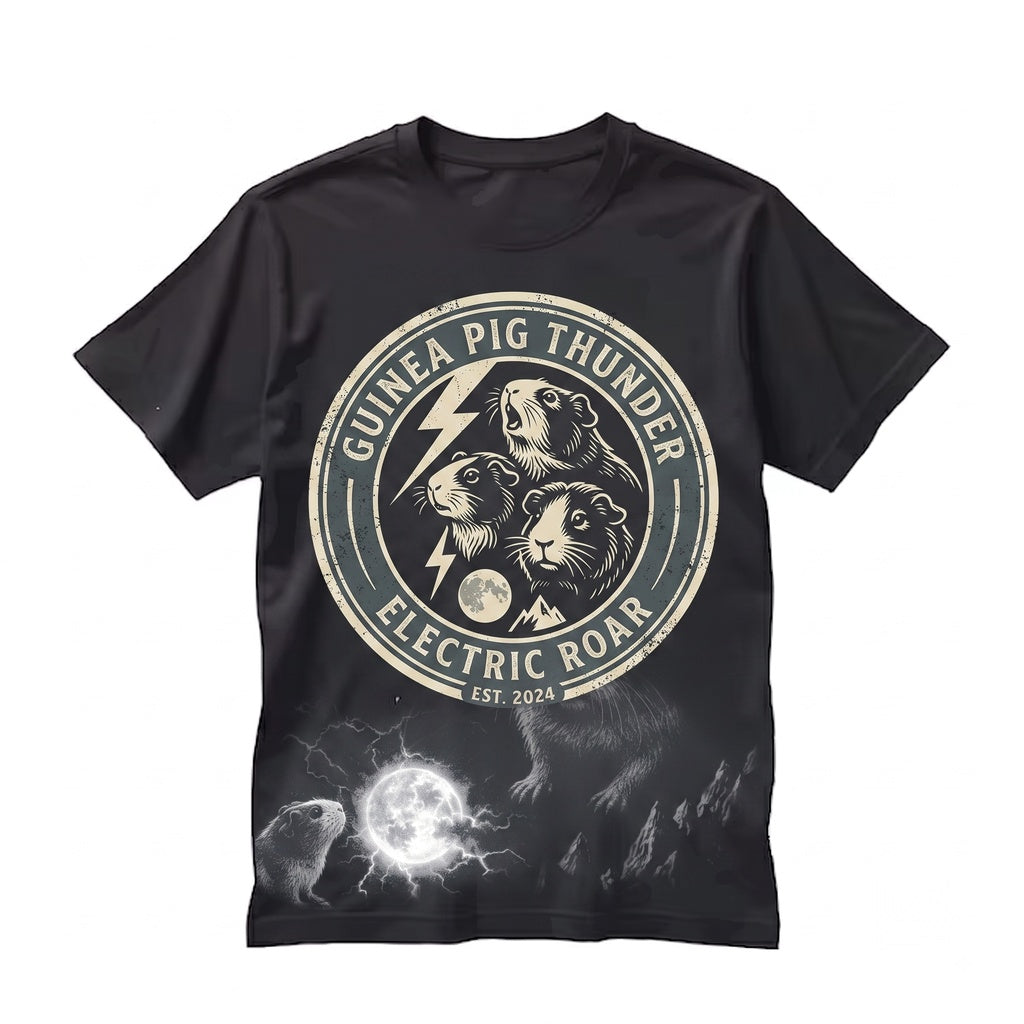 Vintage 90s Lightning Guinea Pig Howling Moon Graphic Dark Funny Pet Lover Gift Unisex TShirt