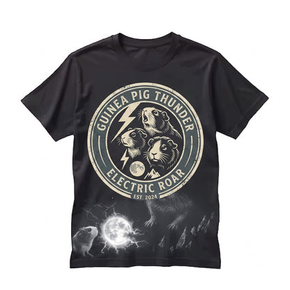 Vintage 90s Lightning Guinea Pig Howling Moon Graphic Dark Funny Pet Lover Gift Unisex TShirt