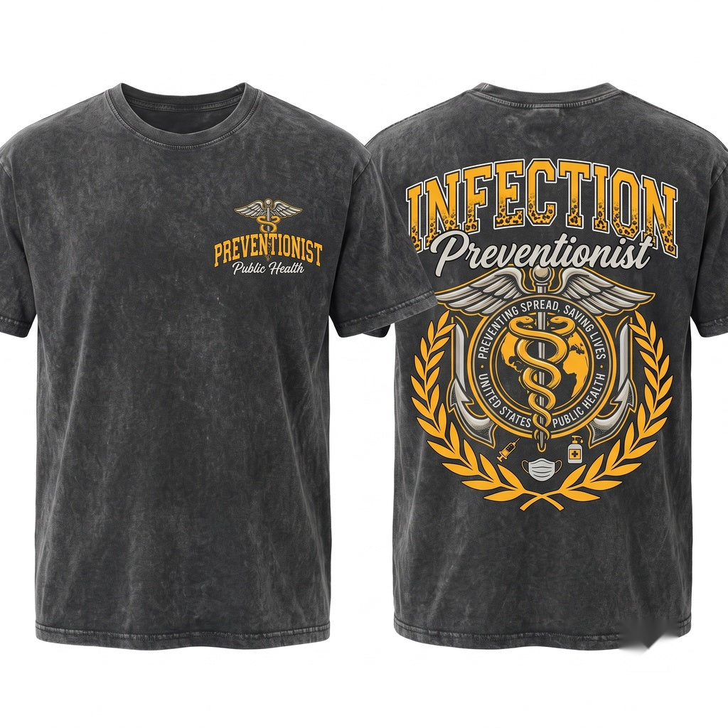 Infection Preventionist Leopard Print Collegiate Top, IP Nurse Graphic Apparel, Control Healthcare Worker Gift, Unisex Wash