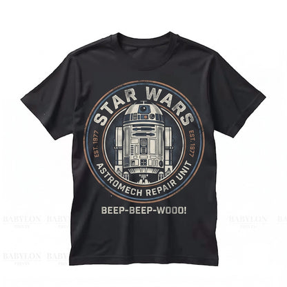 Vintage Sci-Fi Astromech Droid Graphic Apparel Retro Galaxy Space Robot May Fourth Matching Unisex TShirt