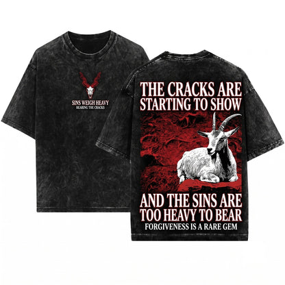 My Sins Weigh Heavy Vintage Japanese Goat Graphic Clothing Retro Apparel Casual Top Unisex Wash T-Shirt
