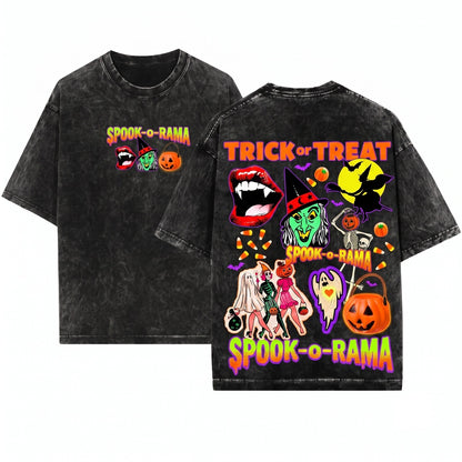 Retro Spooky Season Ghost Trick or Treat Vintage Halloween Unisex Wash T-Shirt