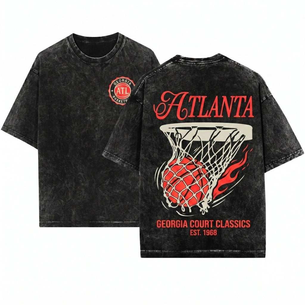 Atlanta Retro ATL Basketball Streetwear Game Day Unisex Wash T-Shirt
