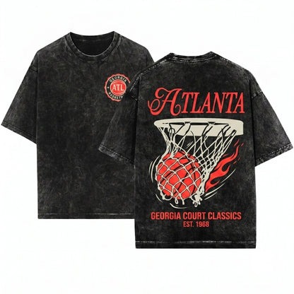 Atlanta Retro ATL Basketball Streetwear Game Day Unisex Wash T-Shirt