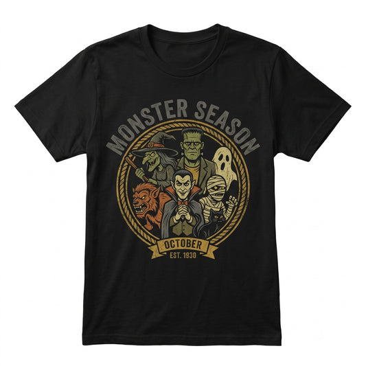 Classic Halloween Horror Monster Frankenstein Dracula Mummy Spooky Witch Werewolf Ghost Graphic Unisex TShirt